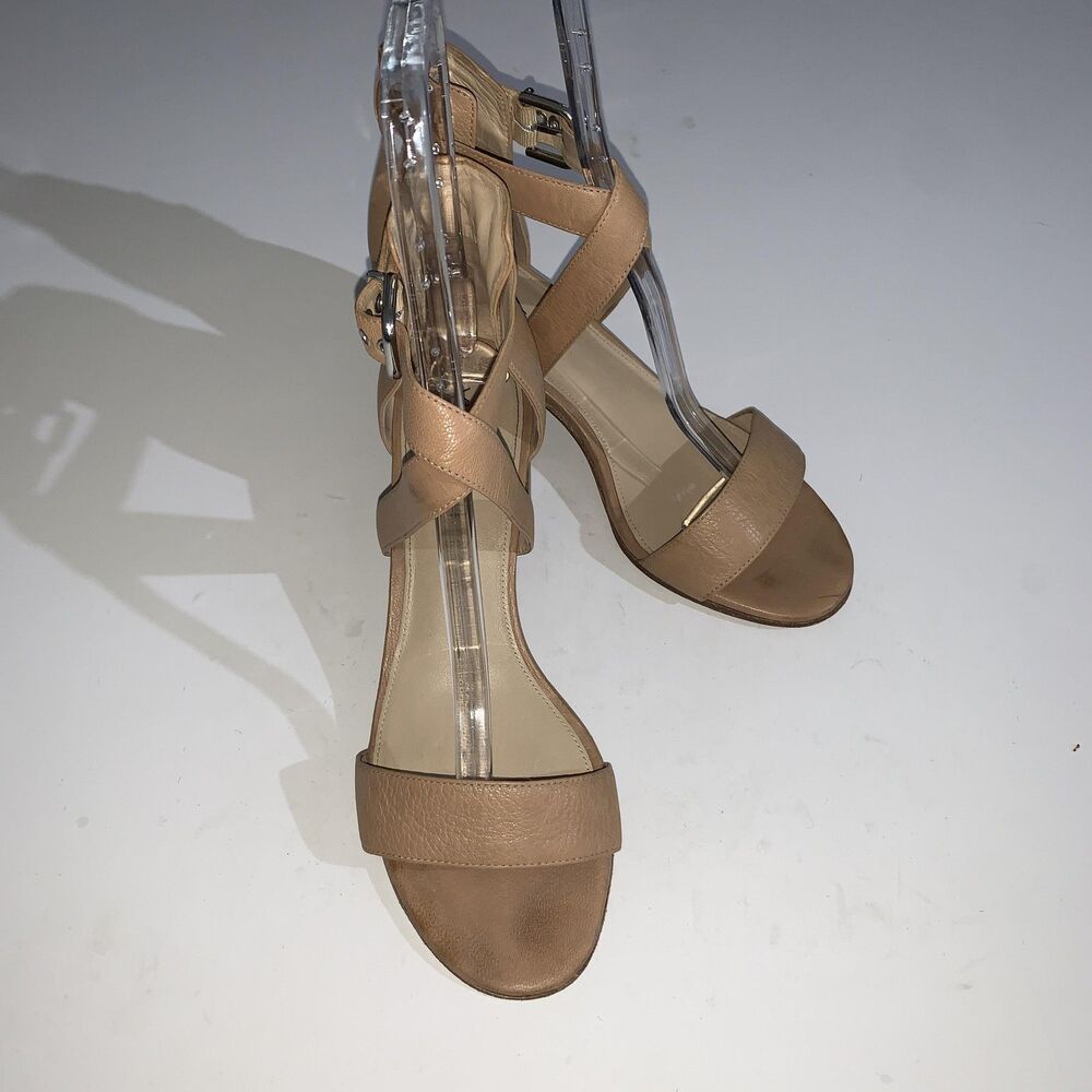 Via Spiga Sandals Womens Size 10 Beige Leather Strappy Ankle Block Heel Shoes